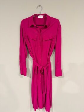 Mango Magenta Shirt Dress with Tie Waist Size 4 (Fits Big)